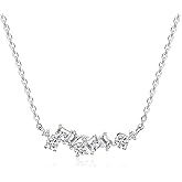 IMOLOVE Emerald cut Moissanite necklace for Women, Trendy Elegant Dainty Necklace for Women, 1 Carat Womens Dainty Necklace for Women 925 Sterling Silver with 18K White Gold Plated