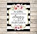 A Girl Should Be Two Things, Classy And Fabulous - Coco Chanel Quote Art Print, Inspirational Art Print, Typography Wall Art, Unframed Print, 8"x10" Black And White Stripes And Flowers - A440
