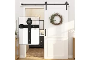 WINSOON 4FT Barn Door Hardware Kit for Single Sliding Door Roller Track System Antique J Shape Style Black