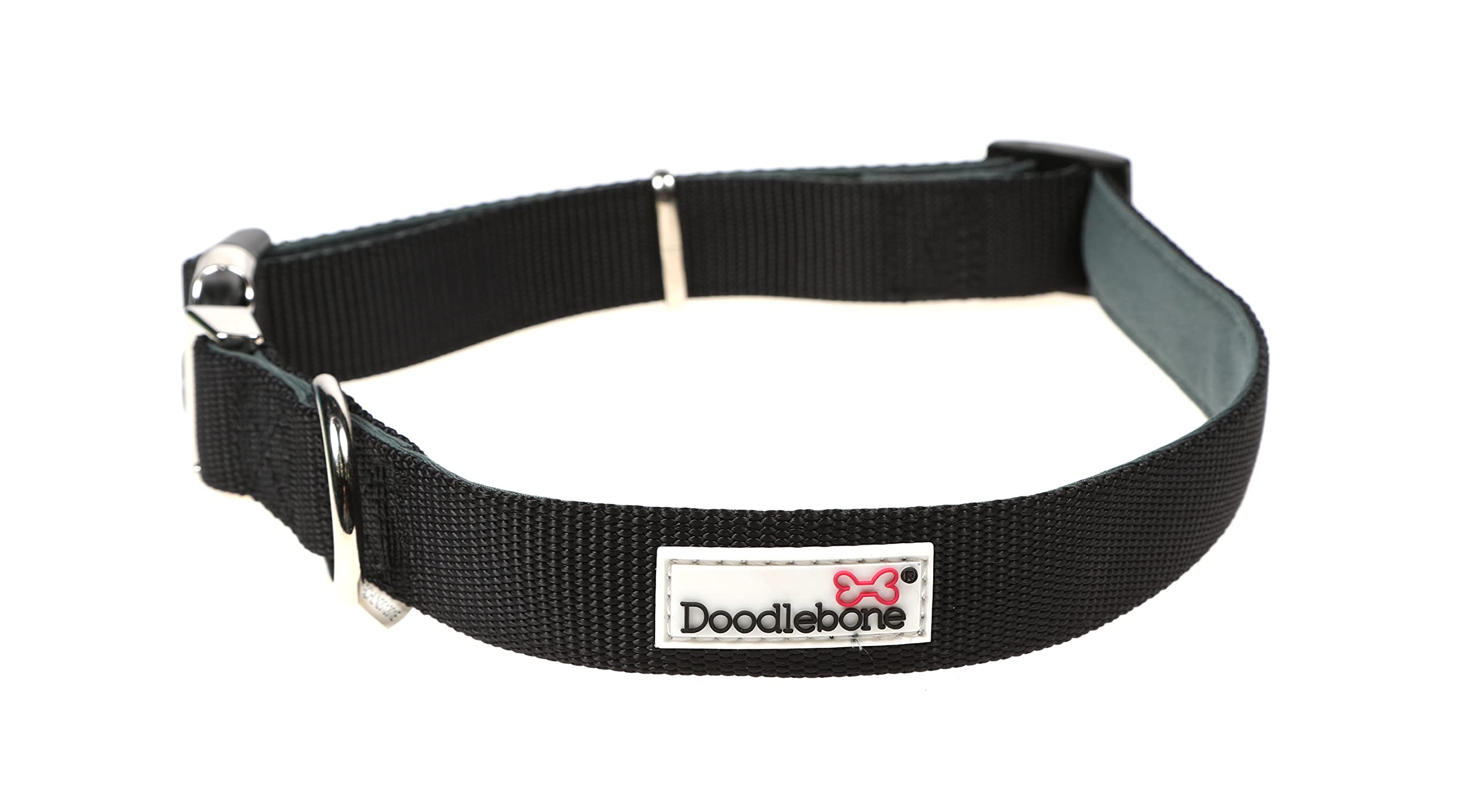 Doodlebone – Padded Dog Collar – Adjustable Breathable Comfort Collar with Reflective Stitching, Strong D Ring & Durable Metal Buckle for Daily Walks – Size 6-11 50–70cm - Coal