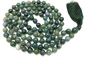 Natural AAA Moss Agate 108 Mala Necklace| Moss Agate Mala|108 Prayer Beaded Mala Necklace| Hand knotted Mala Bracelet | Japa 