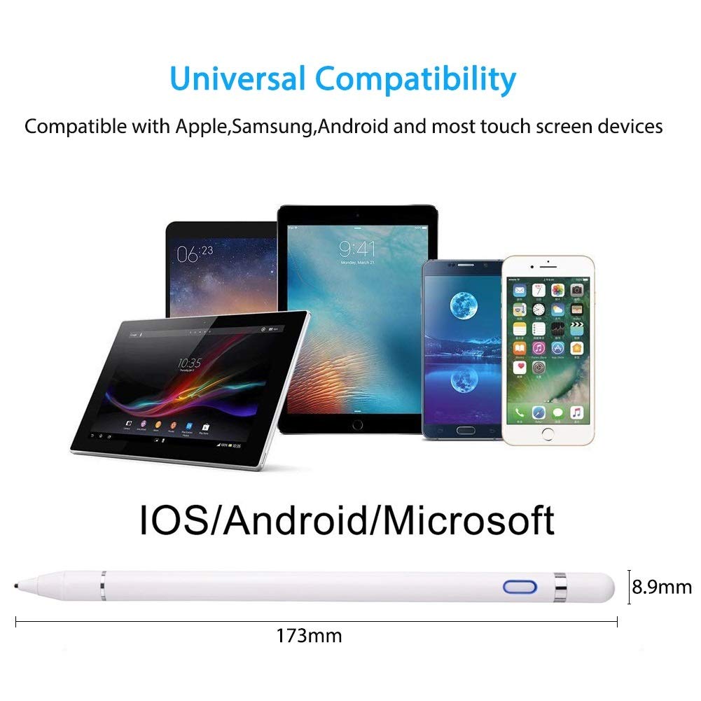 Aktiver Stylus Stift, 1,5 mm feiner, intelligenter Digitalstift zum Zeichnen und Schreiben auf kapazitiven Touchscreens, kompatibel mit Apple iPad Pro Air iPhone und Samsung Android-Tablets (weiß)