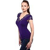 AmélieBoutik Women Floral Lace Trim V Neck Sleeveless Blouse Top