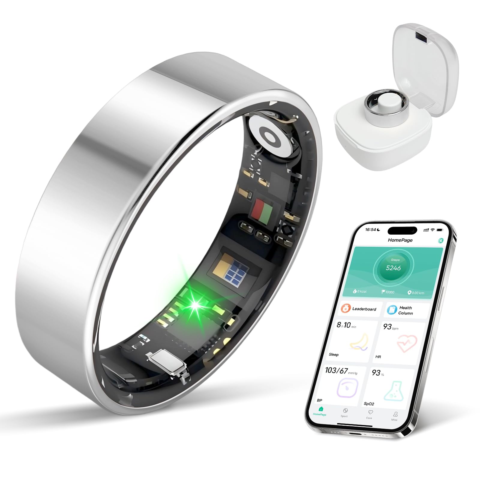 Photo 1 of Smart Ring Health Tracker - IP68 Water Resistance, Sleep & Exercise Monitoring, iOS & Android Compatible, Long Lasting Battery Life, No Subscription Required, Unisex for Women & Men (Silver, 10)