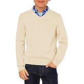 Haloumoning Boys School Uniform Sweater Kids Long Sleeve V Neck Pullover Fall Winter Clothes 5-14 Years