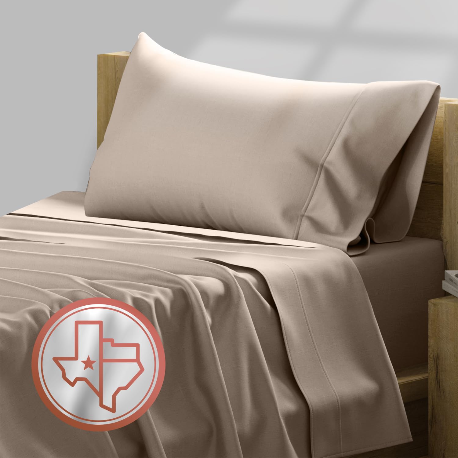 Photo 1 of TEXAS LINEN CO. 100% Egyptian Cotton Sheets - 600 Thread Count 3 PC Twin XL Sheet Set, Soft, Cooling, High Thread Count Sateen Weave, Extra Long Staple Luxury Bedding, 16 in Deep Pocket - Taupe