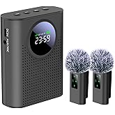 ZERFUN S67 Voice Amplifier Wireless Microphone Dual for Teachers Classroom Rechargeable, Mini Lavalier Lapel Mic, Portable Speaker PA System with LED Display for Class, Tour Guide, Coaches, Black