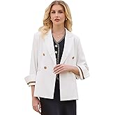 Hobemty Women's Business Casual Blazer Double Breasted 3/4 Sleeve Dressy Work Office Suit Jacket