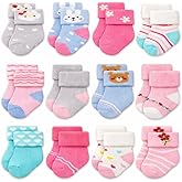 RATIVE Newborn Baby Socks 0-6,6-12 Months Terry Turn Cuff Socks for Boys Girls