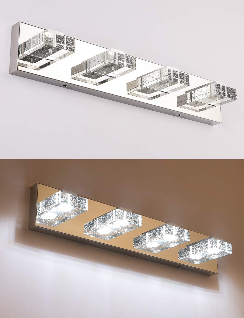 Bathroom Light, SOLFART 4 Lights Modern Glass Stainless Steel Vanity Wall Light Over Mirror LED Bathroom Lighting Fixtures - - 