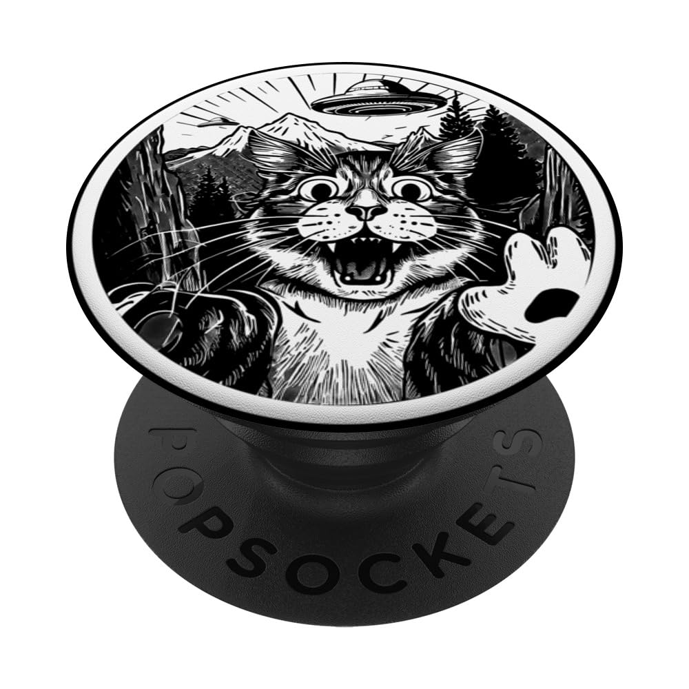 Funny Cat Selfie with UFOs PopSockets Adhesive PopGrip