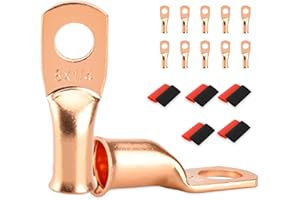 SDZONGES 10 PCS Battery Terminal Connectors, Battery Cable Ends Lugs, 8 Gauge Wire Connectors, 8 AWG 1/4" Stud Ring Terminals, Copper Wire Lugs with Heat Shrink Tubing.