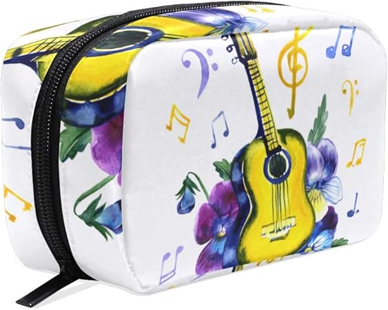 Amazon Eilanna 化粧ポーチ機能的 アコースティックギターのパンジーの花の水彩イラスト 化粧品 たっぷり 収納 ポーチ おしゃれ コスメ ケースコスメポーチ 化粧品 収納ポーチ レディース ファッション柄 Eilanna 化粧ポーチ 通販