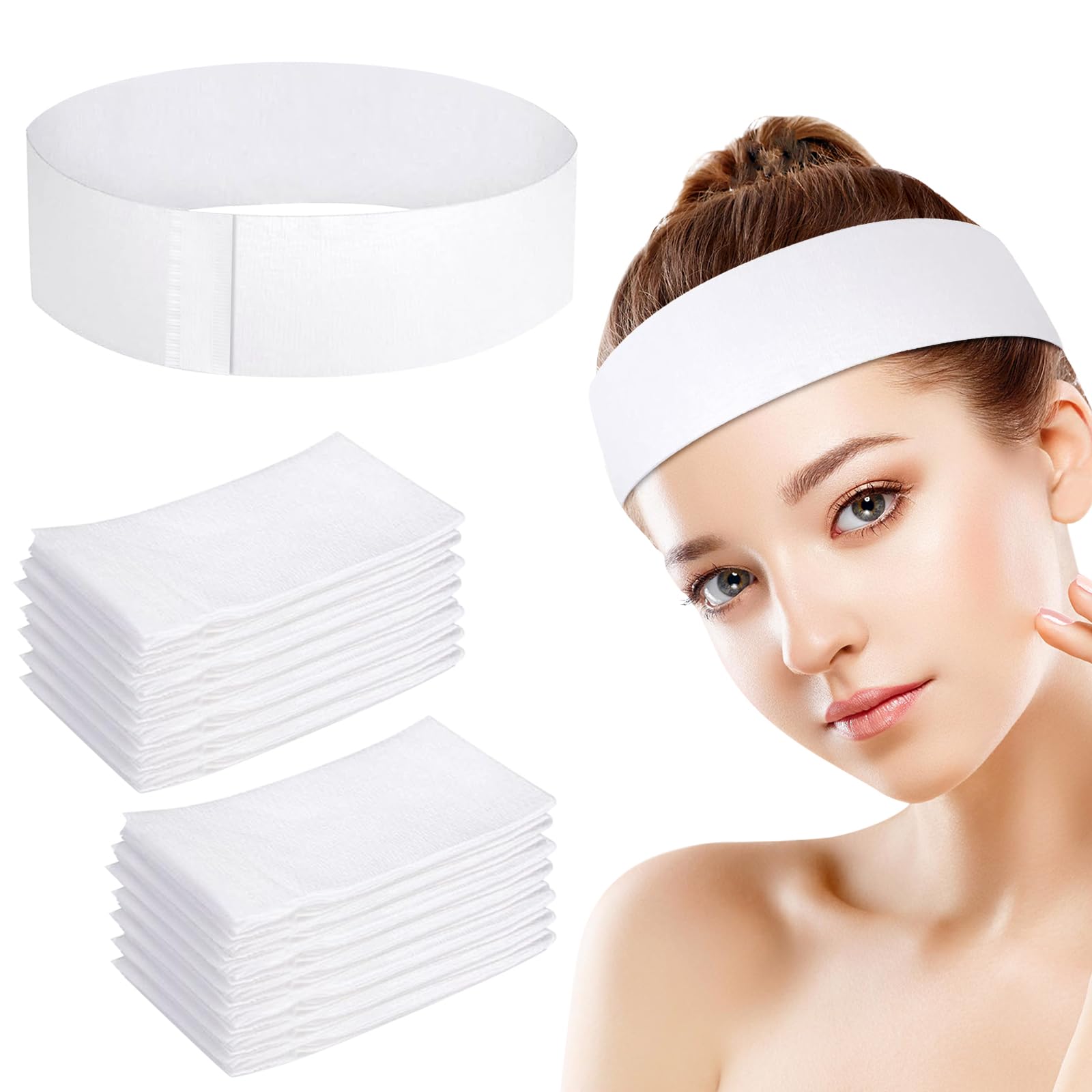 Photo 1 of 100 PCS Disposable Hairband for Women, Non-woven Fabric Spa Headband for Makeup, Travel, Securing Hair during Facial