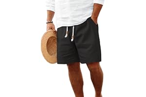 HOTake Men's Linen Shorts Casual Drawstring Elastic Waist Summer Beach Vacation Shorts
