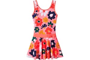 BAOHULU Girls Swimsuit One Piece UPF 50+ Floral Skirted Bathing Suit Modest Beach Swim Dress 3-11 Years