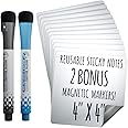 Dry Erase Reusable Sticky Notes - 12 Pack of 4″x4″ Whiteboard Stickers for Lists, Labels, Reminders & Decals - 2 Magnetic Markers - Adheres to Most Surfaces
