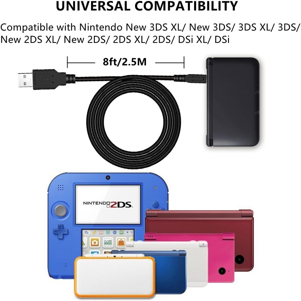 Amazon Com 2 Pack 8ft Nintendo 3ds Usb Charger Cable Play And Charge Power Charging Cord For Nintendo New 3ds Xl New 3ds 3ds Xl 3ds New 2ds Xl New 2ds 2ds Xl