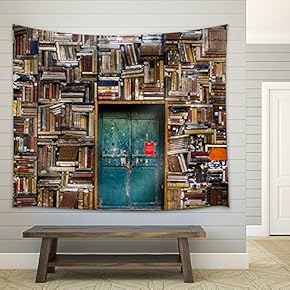 Antique Building with a Wall of Books - Fabric Wall Tapestry Home Decor - 51x60 inches