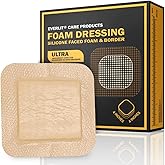 EVERLIT Care Silicone Foam Dressing with Adhesive Border | Highly Absorbent Hypoallergenic Bandages for Chronic Wounds, Bed Sores, Pressure Ulcers | Gentle & Secure Adhesion (4" x 4" | 10 Pack)