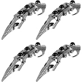 KALLORY 4pcs Full FInger Claw Rings Black Rock Hinged Adjustable Decoration Halloween Open Ring, Retro Claw Armor Cosplay Accessory Costume for Exaggerated Gothic Nail Ring