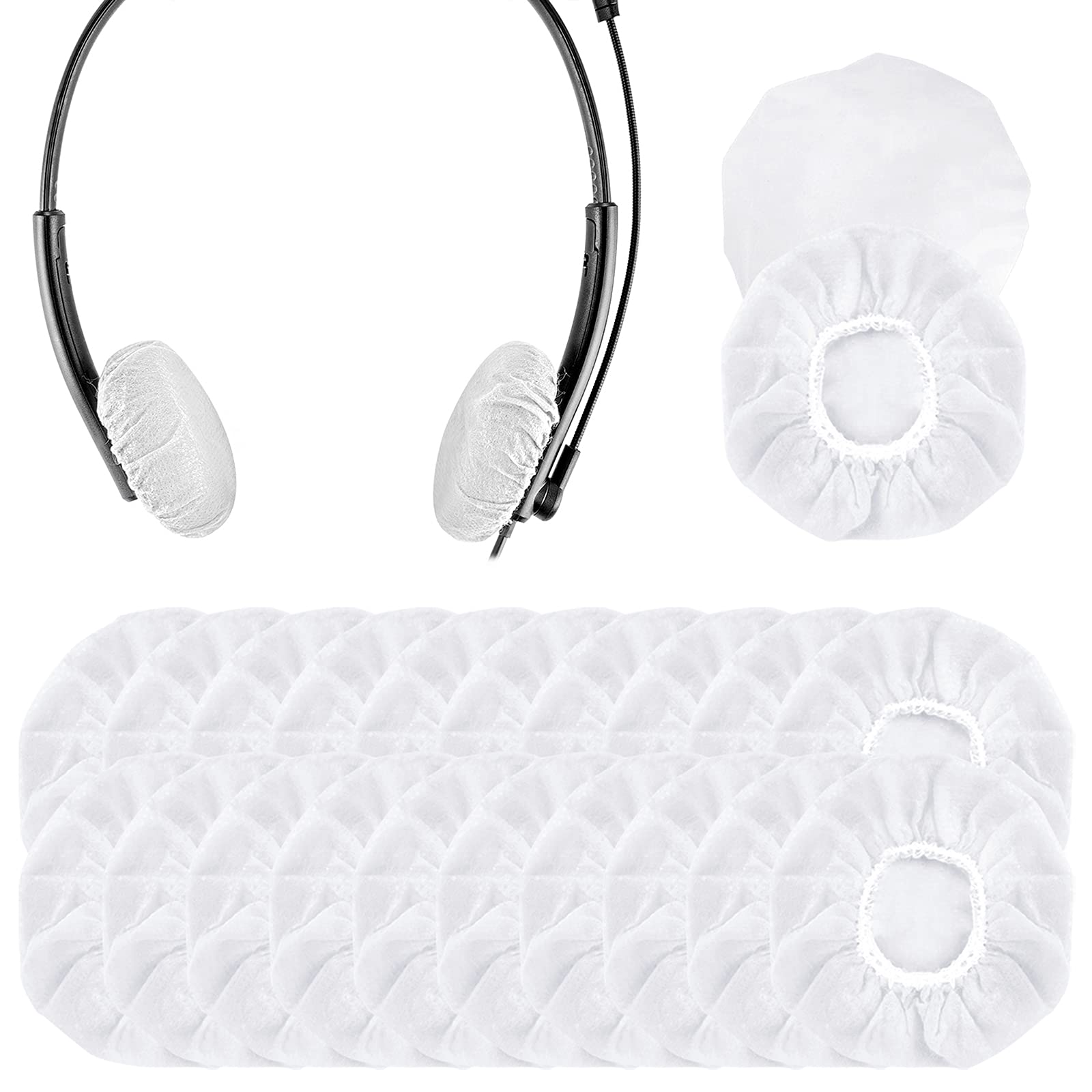 Geekria 100 Pairs Disposable Headphones Ear Cover for Small Call Center Headset Earcup, Stretchable Sanitary Ear Pads Cover, Hygienic Ear Cushion Protector (XS/White)