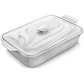 MALACASA 3.4 Qt Casserole Dish with Lid, Baking Dish With Lid, Lasagna Pan | Deep Rectangular Bakeware with Lid, Oven &amp; Microwave &amp; Dishwasher Safe, Smooth Glaze, Scratch Resistant, Series BAKE-GREY