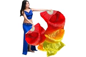 Nimiman Women 1 Pair (Left+Right) Silk Belly Dance Fans Veil Belly Dancing Long Folding Fans Length 180 cm Width 90 cm