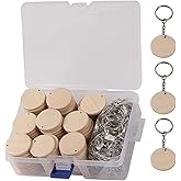 100Pcs Round Wood Circles with Keychain,Blank Round-Shaped Wooden Keychain Set with 100Pcs Wood Blanks,100Pcs Keychain Rings with Chain,100Pcs Open Jump Rings for DIY Crafts Decorations Ornaments