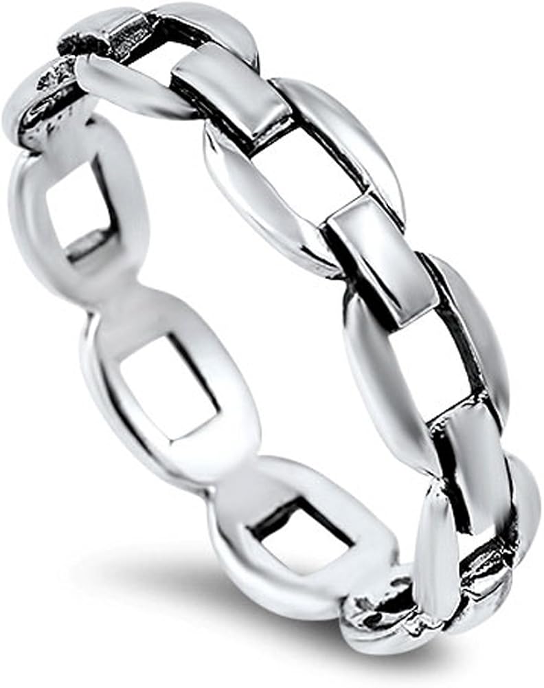 Men's Curb Link Chain Design Eternity Ring .925 Sterling Silver Band