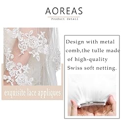 AOREAS Wedding Bridal Veil 2 Tier Flower Lace