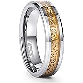 Frank S.Burton 6mm 8mm Celtic Tungsten Rings for Men Women Dragon Design Tungsten Carbide Wedding Band Comfort Fit Size 4-13
