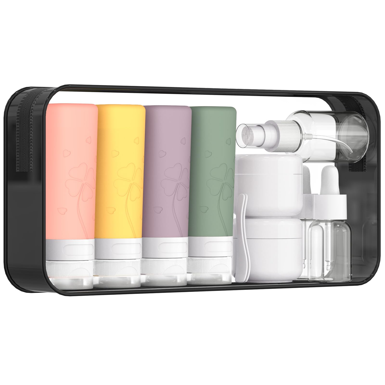 12 Pcs Travel Bottles Set for Toiletries, Silicone Travel Bottles with Clear Travel Toiletry Bag, Leak Proof Refillable Squeezable, TSA Approved Travel Containers for Shampoo Conditioner Lotion