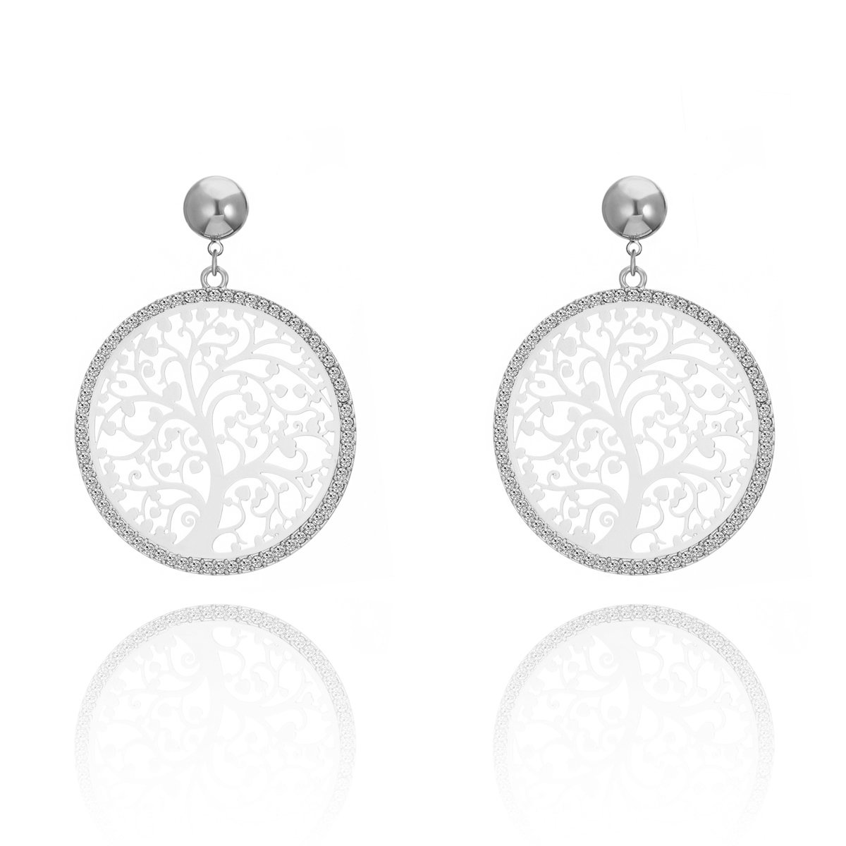 Stud Earrings Celtic Tree of Life for Women Drop Earring for Girls Gold Plated Earring Stainless Steel with Crystal (Silver Plated)