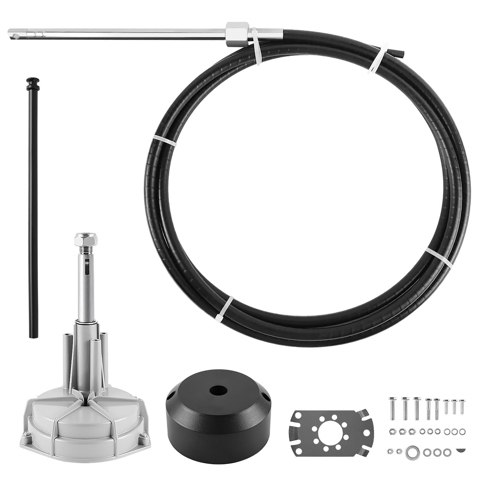 Photo 1 of ***PARTS QYMOPAY Boats Steering System, 12ft Cable Outboard Steering Kit 3/4" Standard Tapered Shaft, Boat Steering System for Yachts, Fishing Boats and Other Watercraft