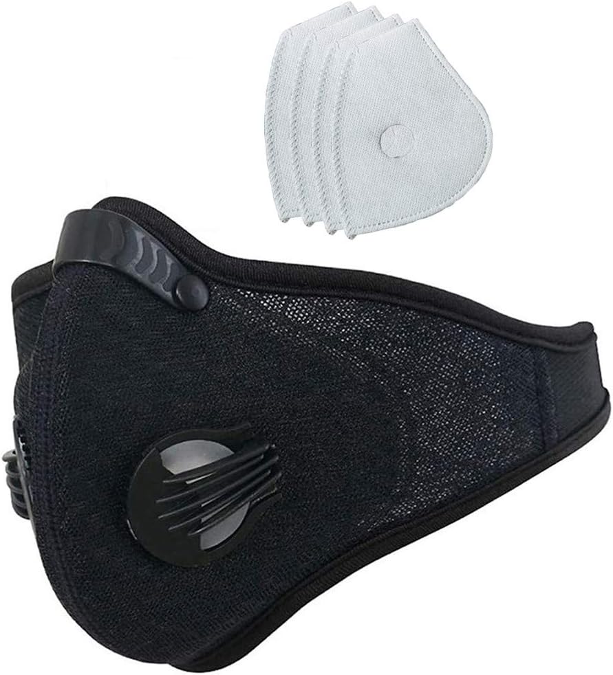 Adults Outdoor Reusable Face Másk Bandanas with Breathing Valve Anti Haze Dust Face Cover Mouth Filtrar Air Breathing Filtrar (Black)