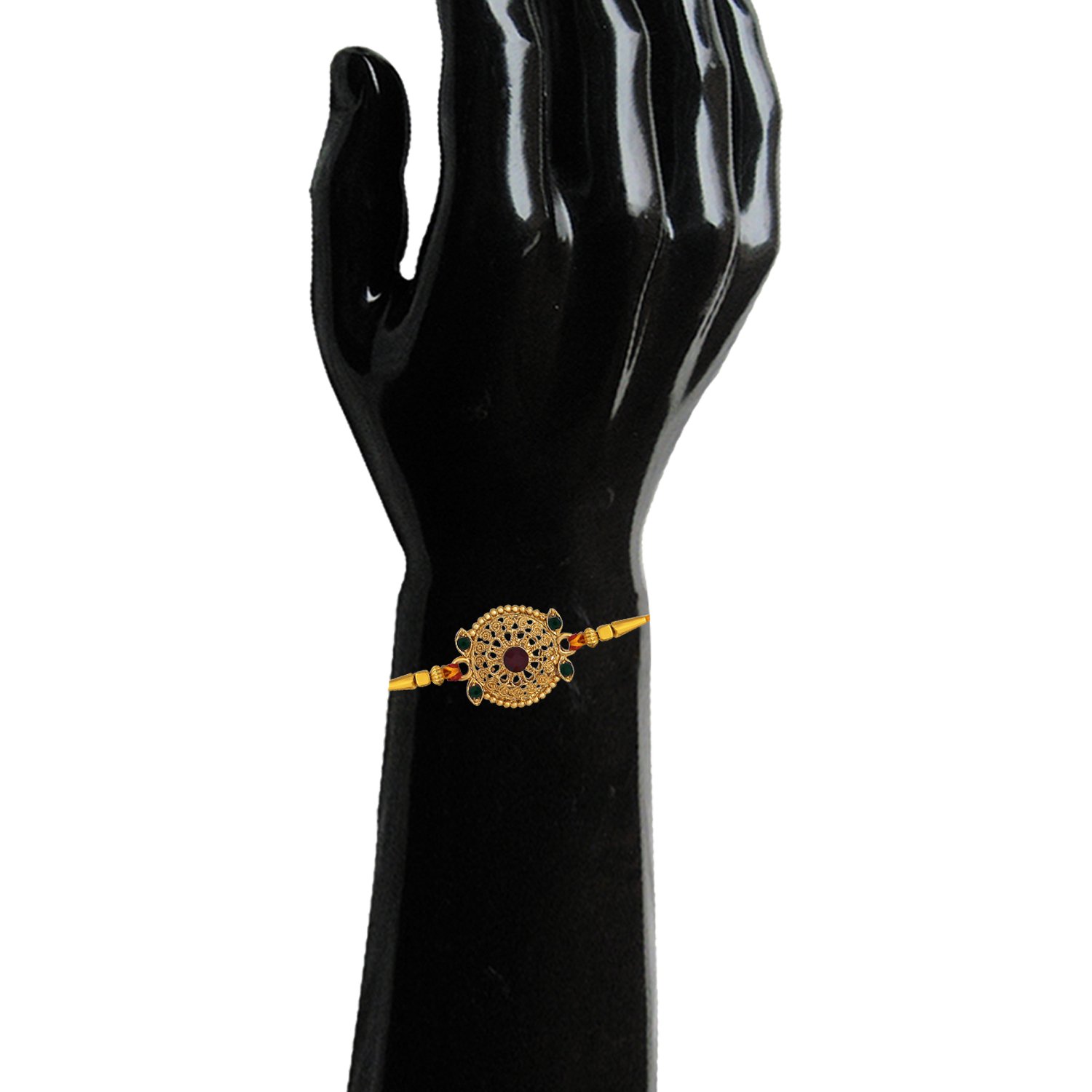 om jewells gold plated solitaire kundan studded rakhi for men/boys_rk1000302