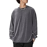 KEEPSHOWING Men's Oversized T Shirts Long Sleeve Shirts for Men Vintage Acid Wash Comfort Colors Crewneck Sweatshirt
