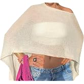 Vicarly Women Poncho Shawl Top Beach Cover Up 3XS-6XL | Sheer Vacation Festival Swimsuit Crochet Knit Mesh Plus Shrug Cape Y2