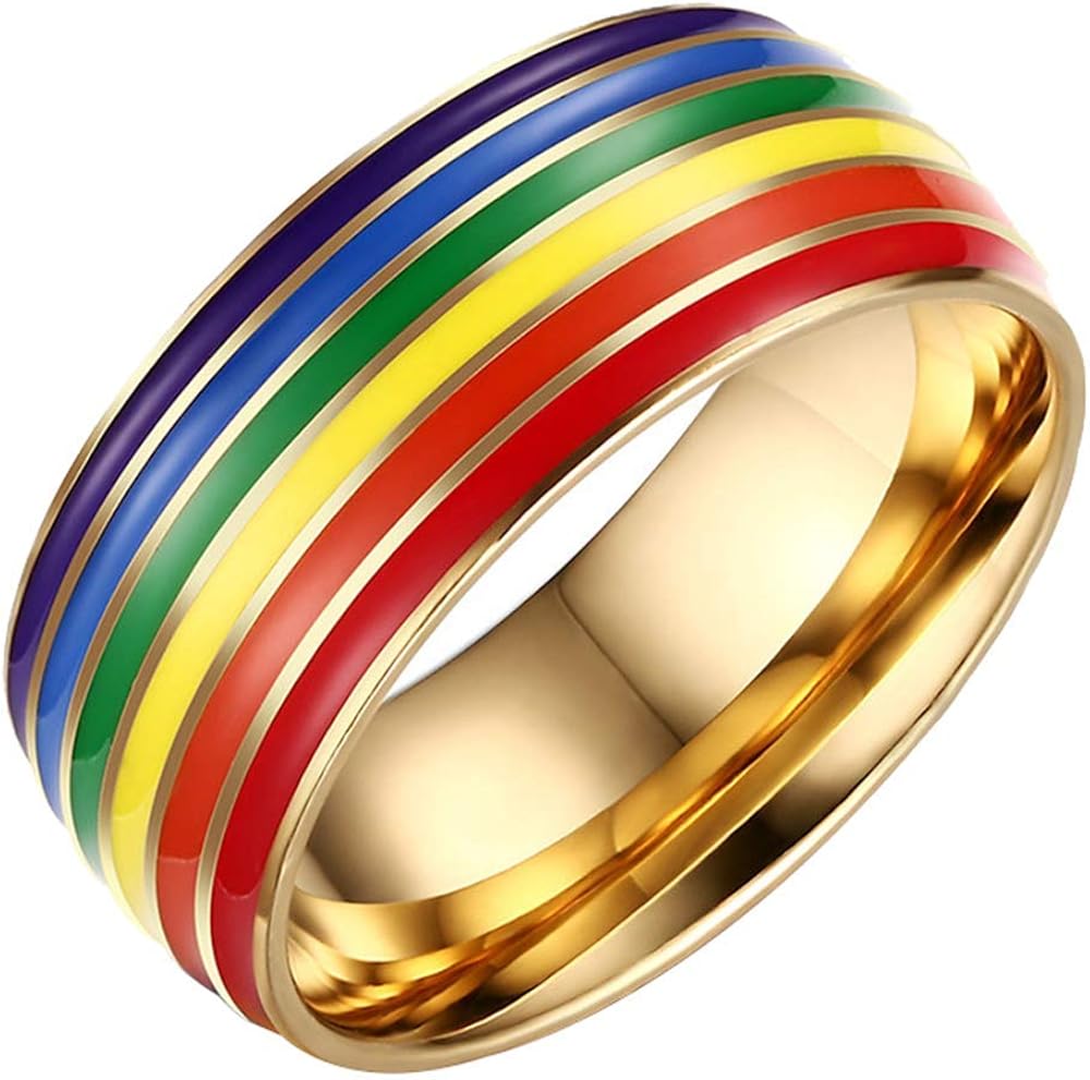 HIJONES Anello Uomo Acciaio Inossidabile Con Design Arcobaleno Zebrato - Larghezza 9mm, Superficie Interna Lucidata A Mano - 4