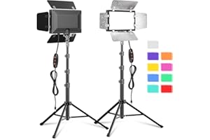 GLOSHOOTING 2 Pack LED Video Photography Lighting Kit with 54'' Tripod Stand, Dimmable 5600K USB Studio Lights with Barndoor -9 Color Lighting for Video Recording, Photo Studios, YouTube, TikTok, Game Streaming