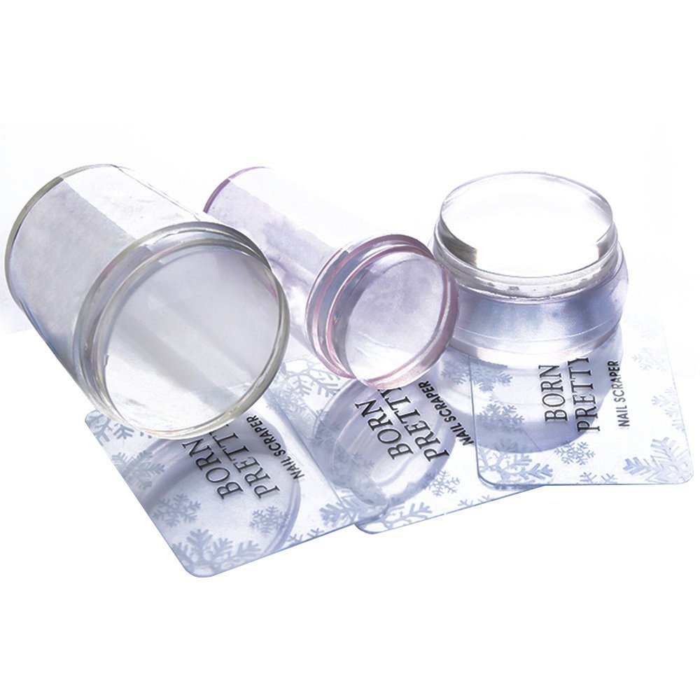 Born Pretty 3Pcs Clear Jelly Nail art Transparent Soft Stamper and 3 Christmas Scraper Set DIY Polish Print Template Manicure Accessories