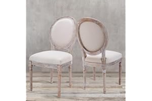 COLAMY French Country Dining Chairs with Round Back Set of 2, Upholstered, Farmhouse, Solid Wood Legs, Accent Side Chairs for Kitchen/Living Room/Bedroom- Beige