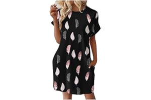 GENERIC Summer Dresses for Women 2024,Womens Solid Crewneck Short Sleeve T-Shirt Dress Loose Beach Vacation Mini Dress
