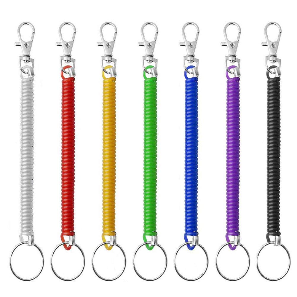 Deolven Spiral Keyring,7 Pack Stretchy Keychain Coloured Spring Key Rings Retractable Key Chain for Keys Torch Pliers School Work Plastic 7 Colours
