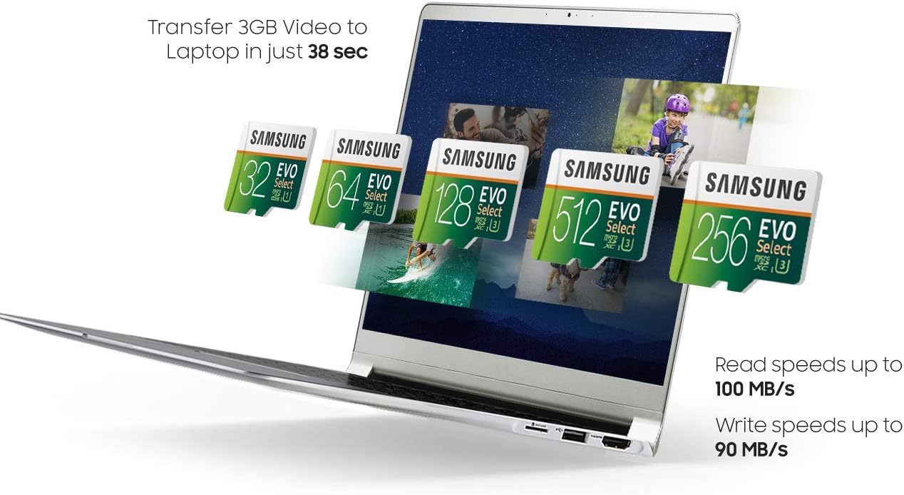 Samsung Electronics EVO Select 256GB microSDXC UHS-I U3 100MB/s Full HD & 4K UHD Memory Card with Adapter (MB-ME256HA): Computers & Accessories