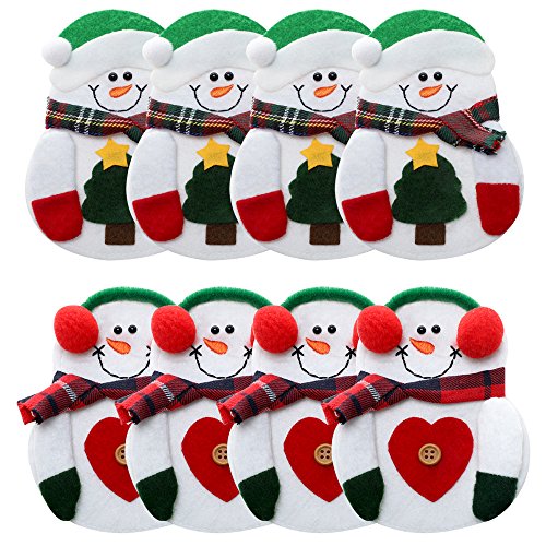 WOVTE 8Pcs Christmas Decorations Snowman Silver Flatware Holder Pockets