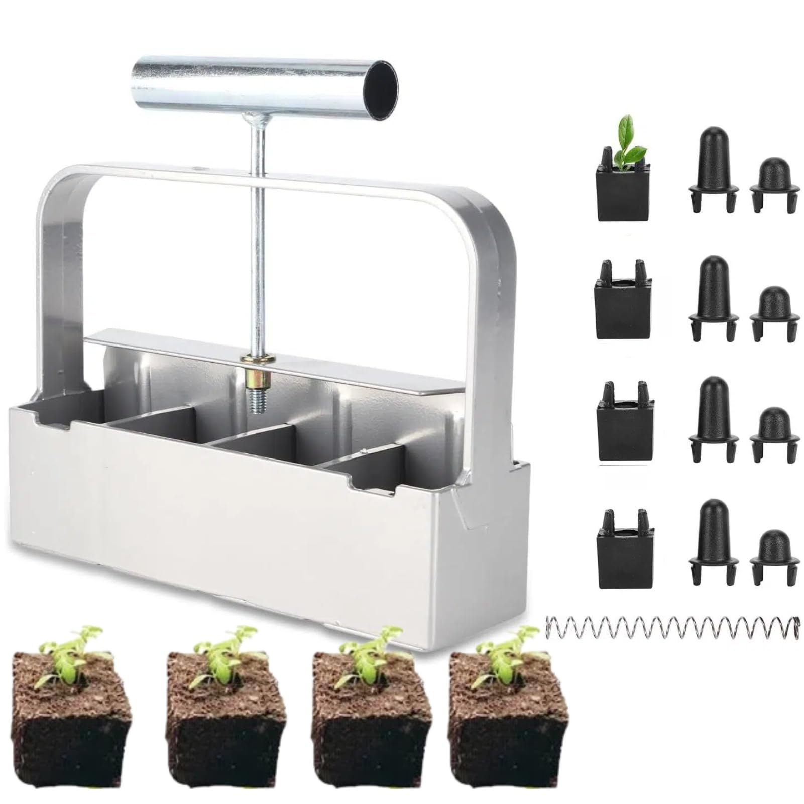 Manual Soil Block Maker, 4 Cell Micro Soil Blocker Maker Tool Seed Soil Block Machine Soil Blocking Tool for Seed Tray