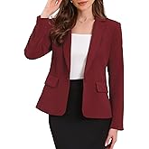 Allegra K Blazers for Women Business Casual Long Sleeve One Button Pockets Suit Jackets Work Office Blazer with Shoulder Pads