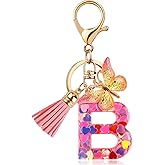 ChunlongFour Initial Letter Keychain for Women Girl Bag Charm Butterfly Tassel Keychain for Wallet Car Key Backpack Handbag